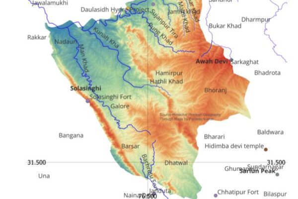 HPAS,H.P Allied Service, H.P PGT, H.P TGT,H.P JBT ,Patwari etc,Terrain/Thematic/Physiographic Map of Distrct Kangra, Himachal Pradesh.