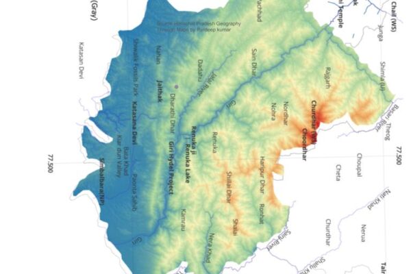 Physiographic Map of Distrct Sirmaur, Himachal Pradesh. HPAS,H.P Allied Service, H.P PGT, H.P TGT,H.P JBT ,Patwari etc, HP Maps, Sirmaur
