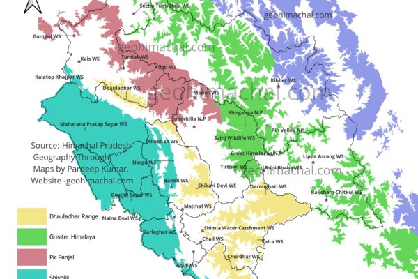 Wildlife Sanctuaries and National Park of Himachal Pradesh. Map of wildlife sanctuaries of himachal pradesh
