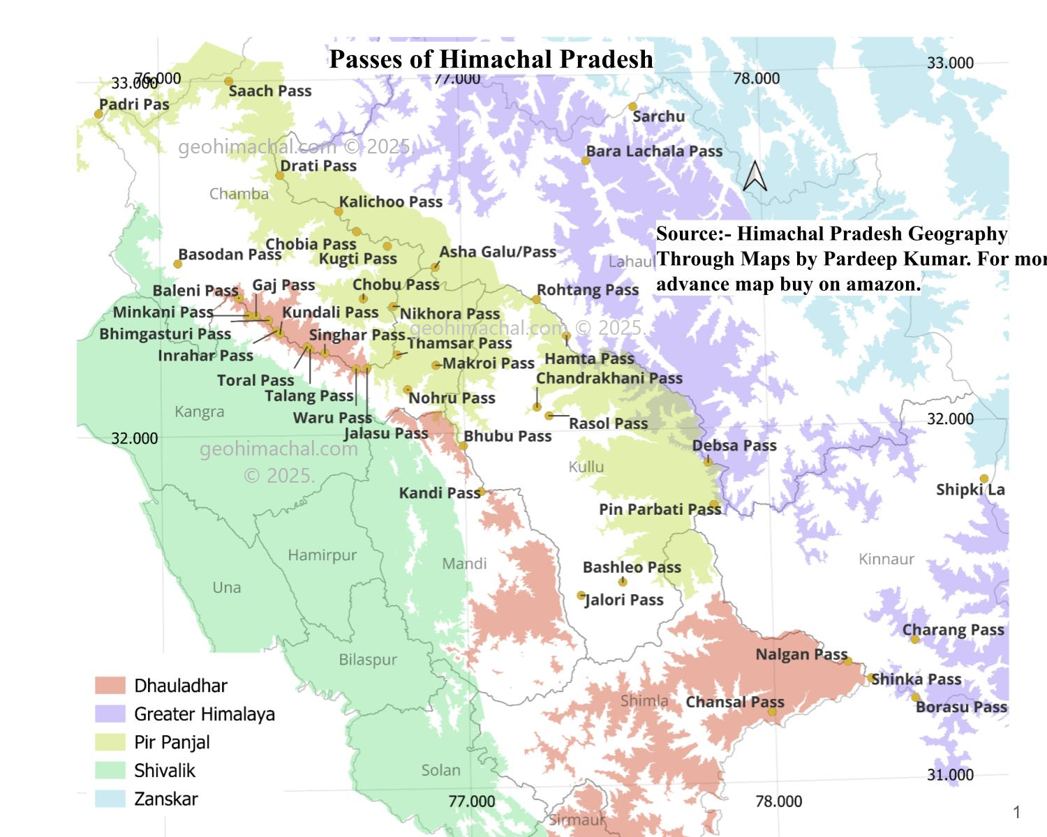 Map fo Important Passes of Himachal Pradesh
