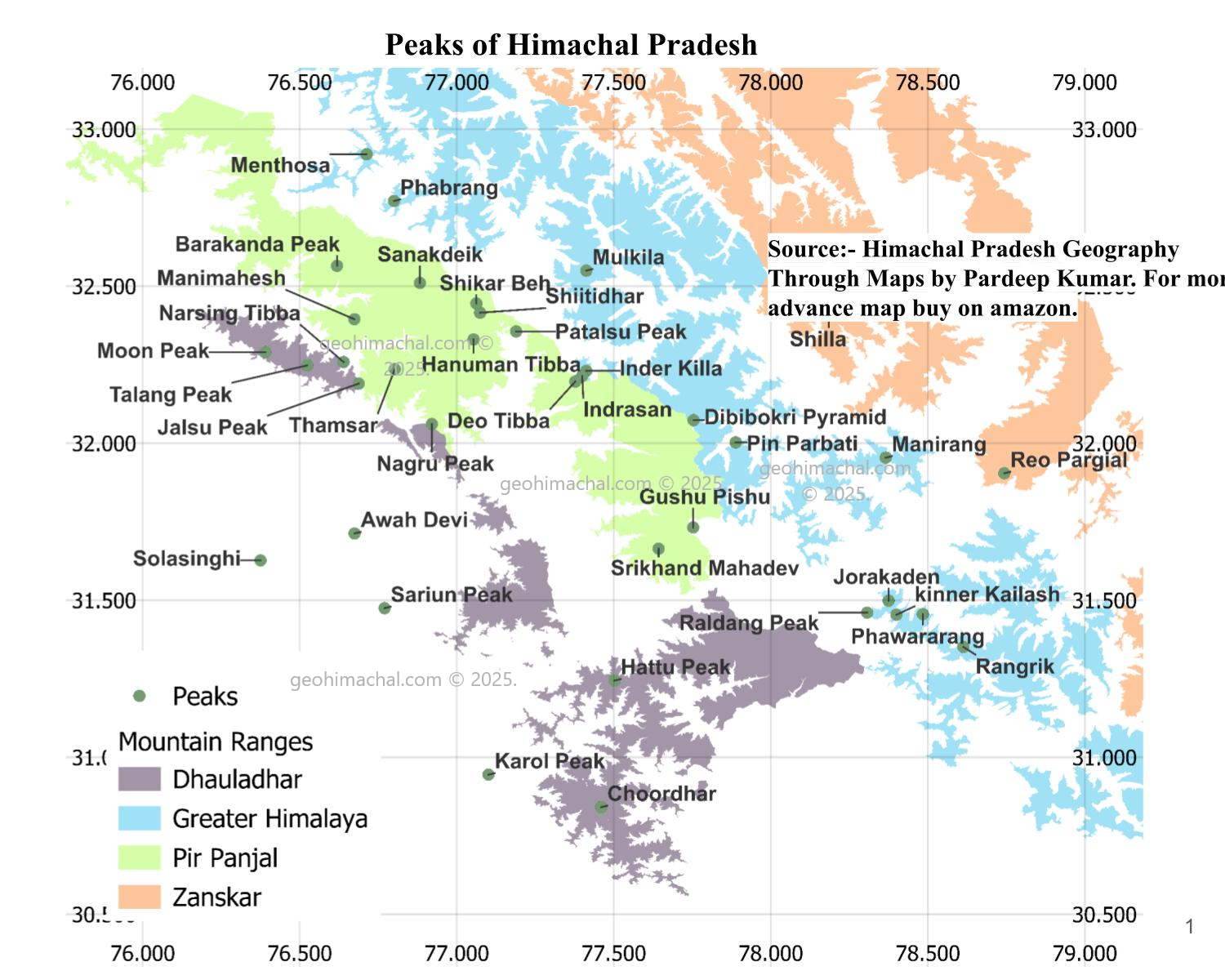 Map of Important Peaks of Himachal Pradesh