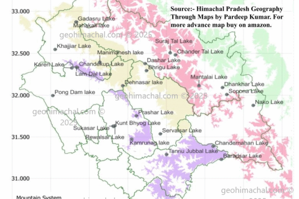 Map of Important Lakes of Himachal Pradesh.