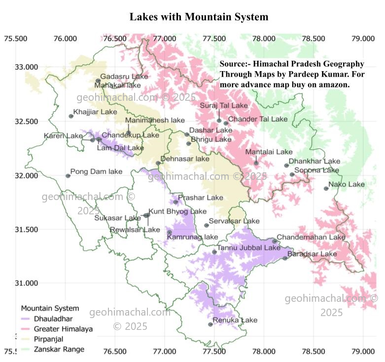Map of Important Lakes of Himachal Pradesh.